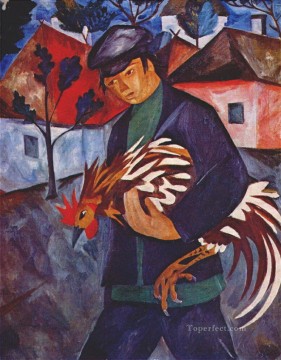 ロシア Painting - ロシアの雄鶏を持つ少年